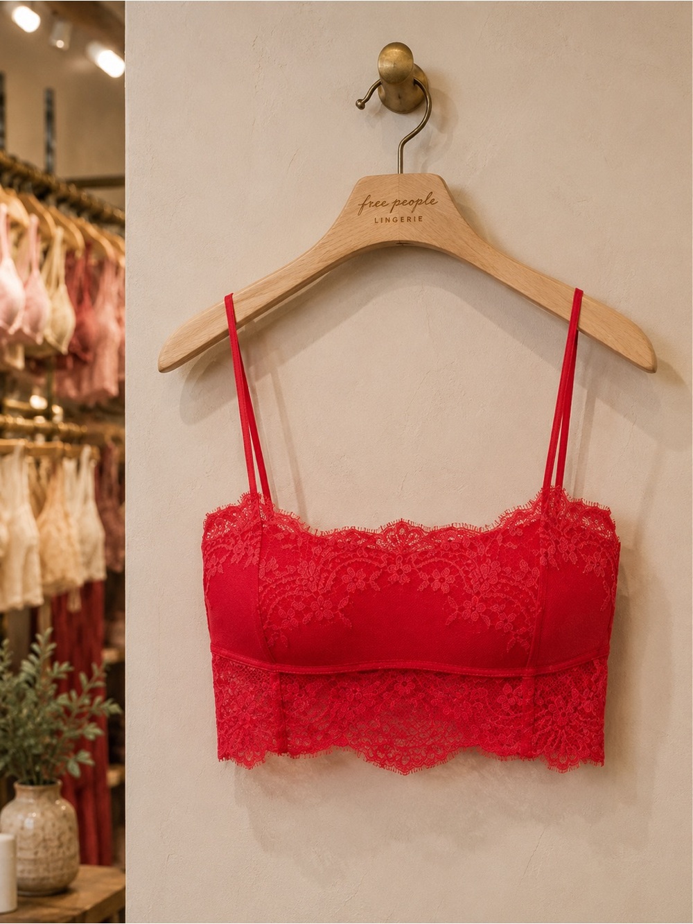 NWT large FP INTIMATELY NOLITA LACE LONGLINE  BRALETTE POPPY RED